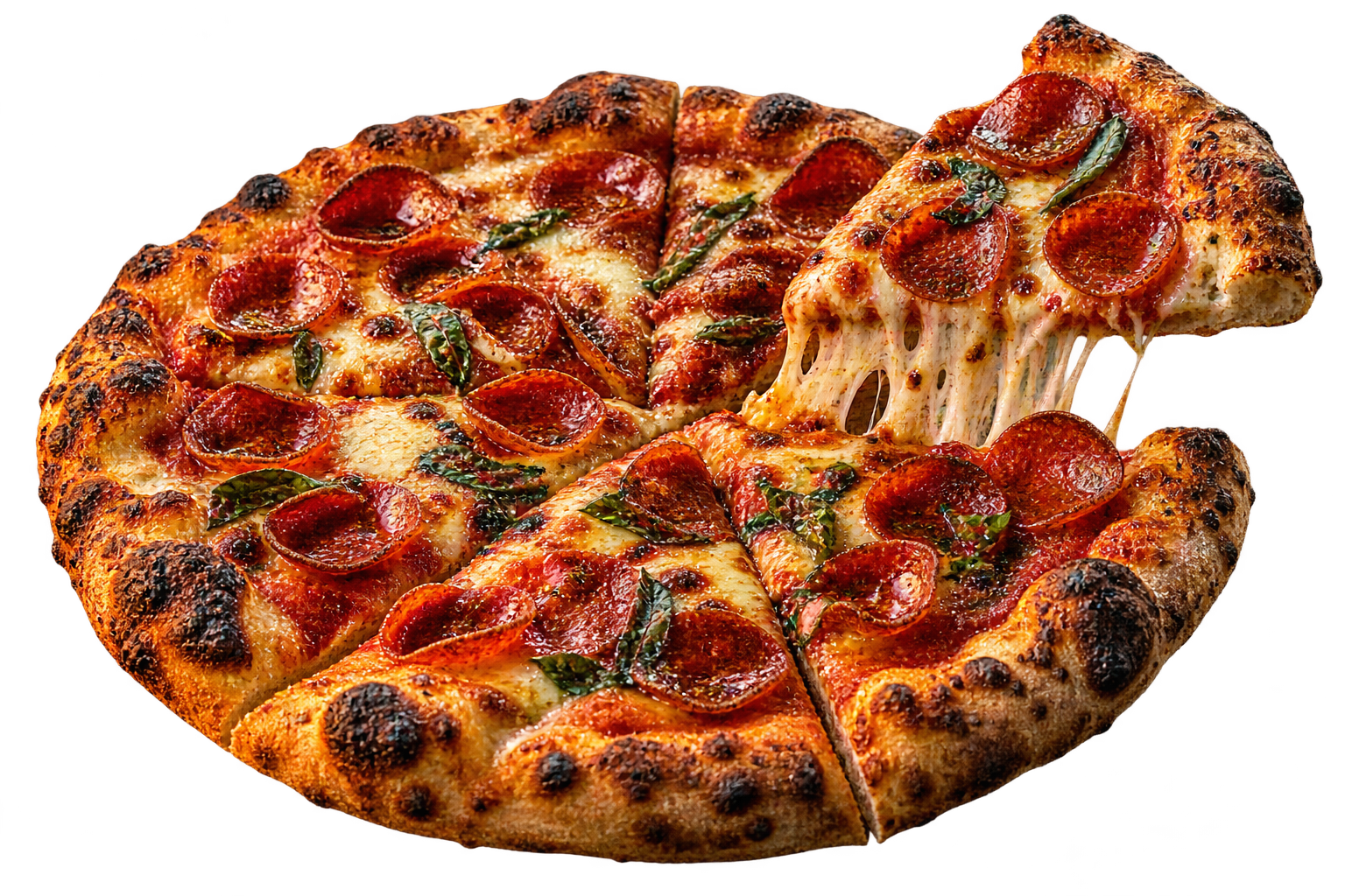 Charred pepperoni pizza