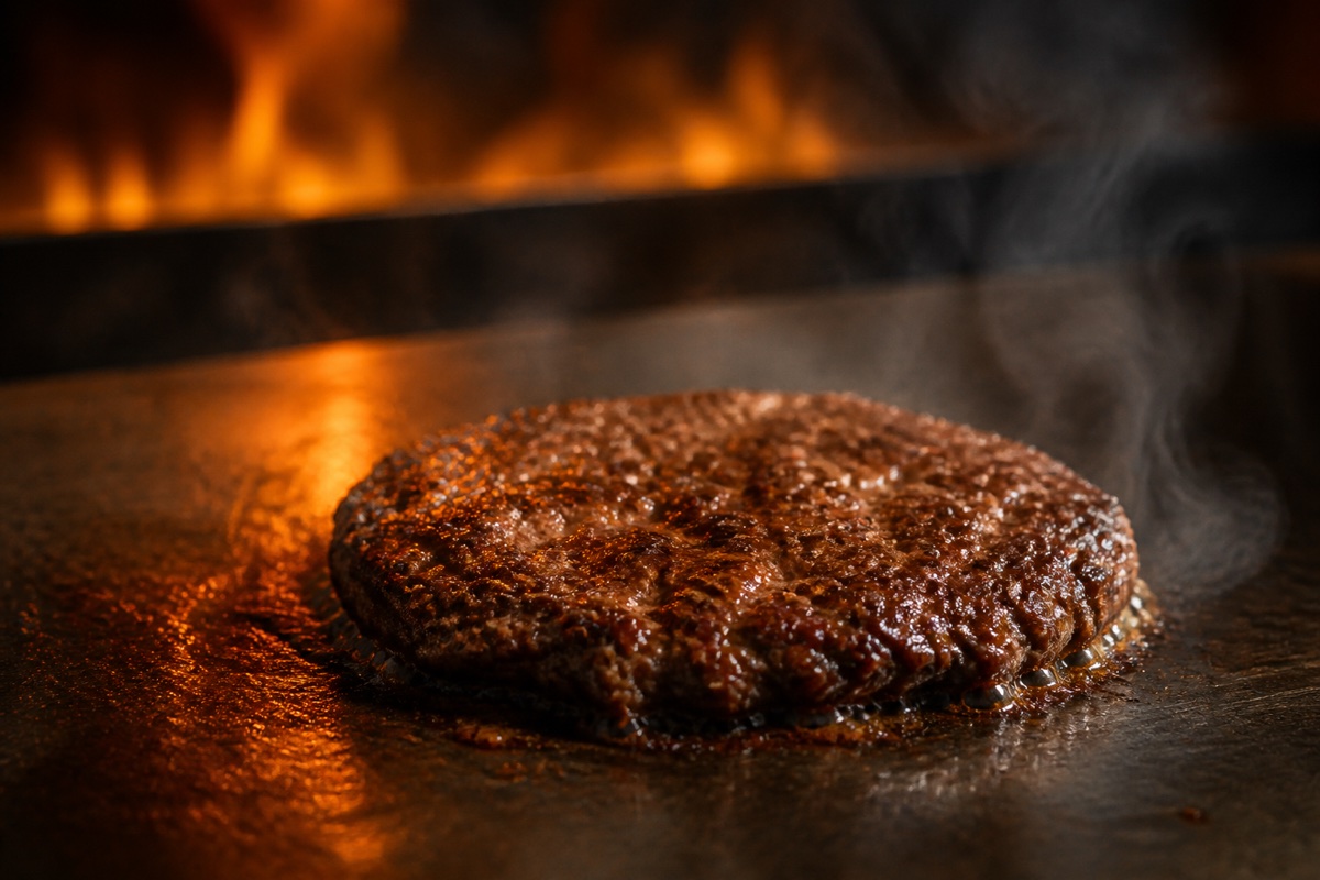 Smash patty searing on the griddle